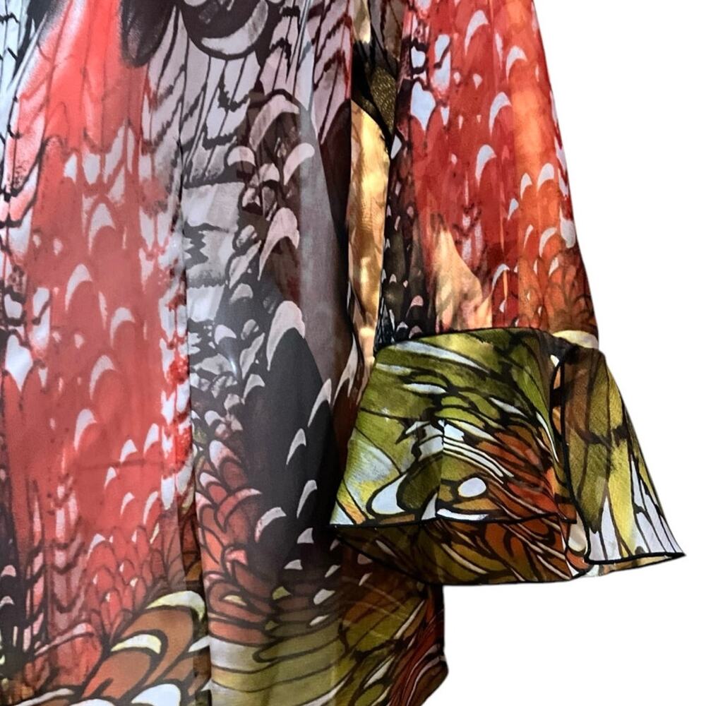 Nicola Women's Floral Multicolor Long Sleeve Button Front Sheer Blouse | Size L - Picture 5 of 10